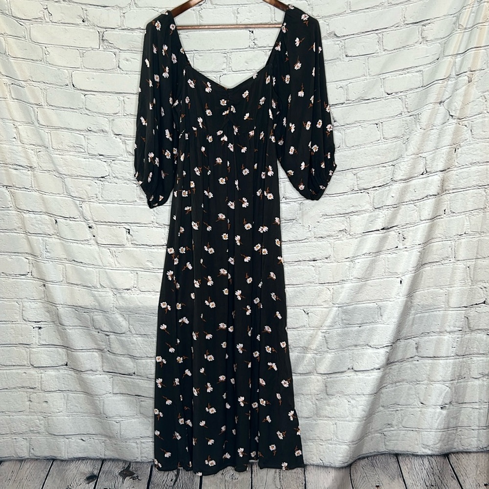 Billabong Black Daisy Floral Short Puff Sleeve Maxi Dress Size Small